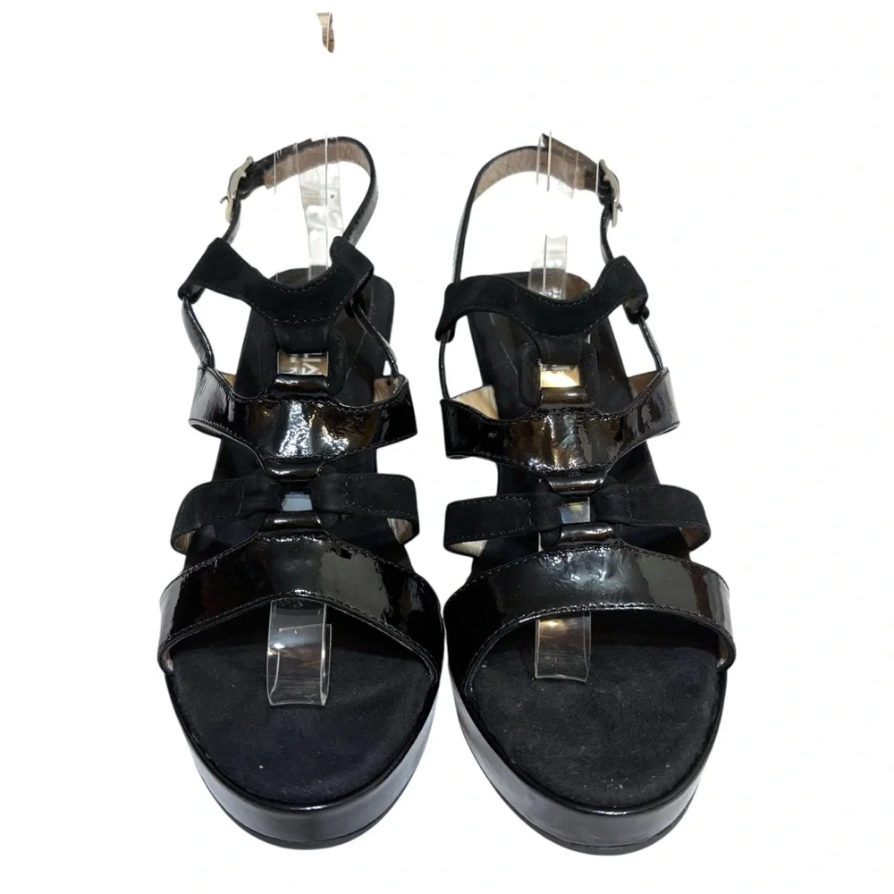 Aquatalia by Marvin K platform wedges black suede and patent leather size 8